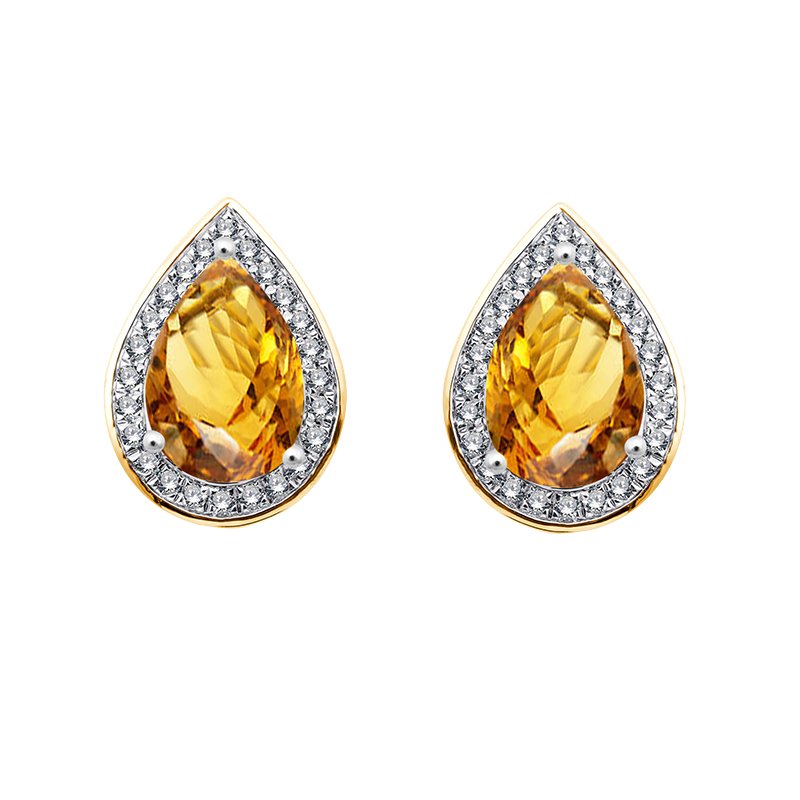 Boucles d'oreilles toi et moi pierre fine et diamant en or 18 carats
