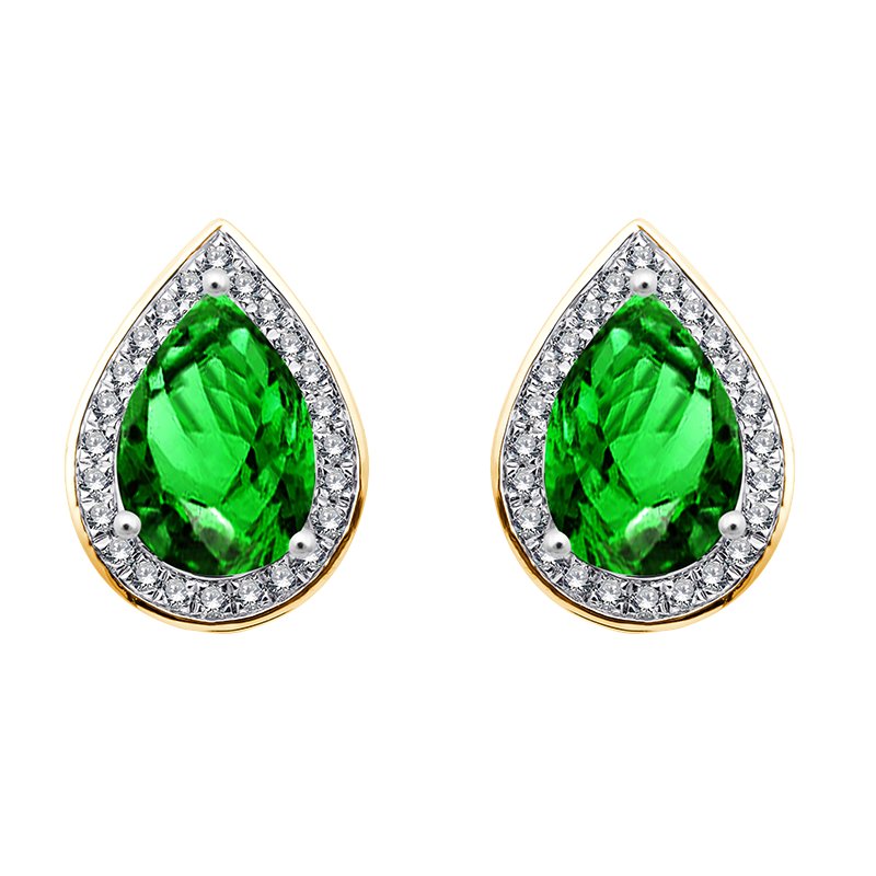 Boucles d'oreilles toi et moi pierre fine et diamant en or 18 carats