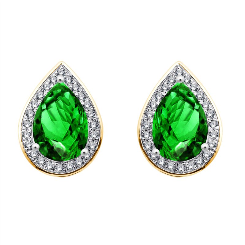 Boucles d'oreilles toi et moi pierre fine et diamant en or 18 carats
