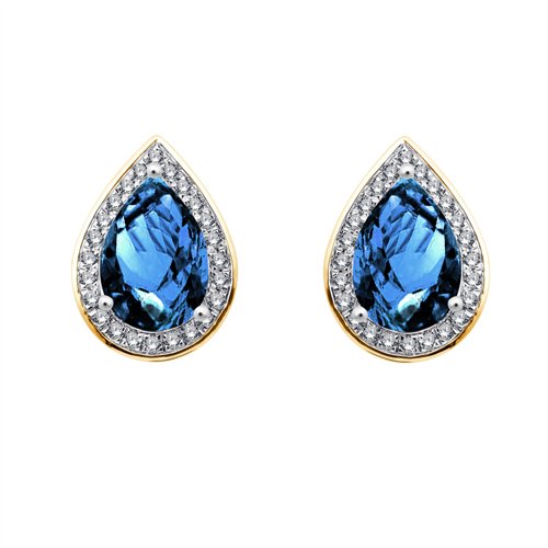 Boucles d'oreilles toi et moi pierre fine et diamant en or 18 carats