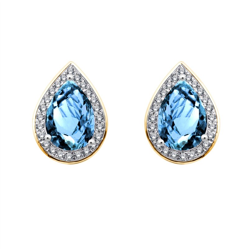 Boucles d'oreilles toi et moi pierre fine et diamant en or 18 carats