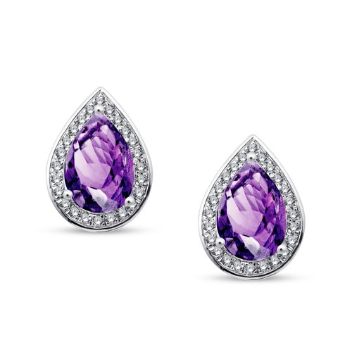 Boucles d'oreilles toi et moi pierre fine et diamant en or 18 carats