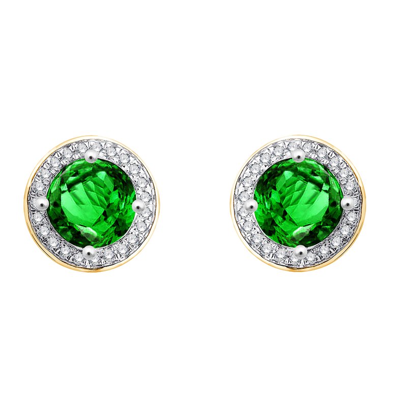 Boucles d'oreilles serti clos pierre fine et diamant en or 18 carats