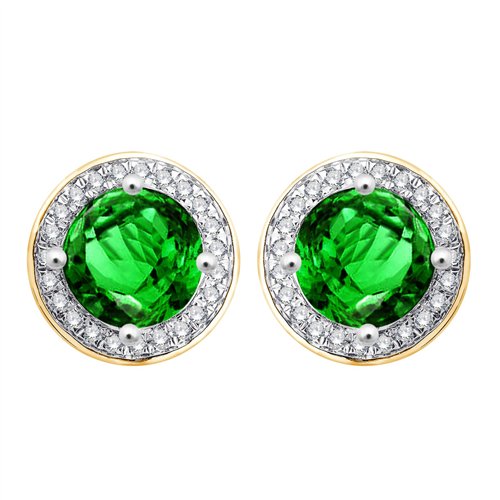 Boucles d'oreilles serti clos pierre fine et diamant en or 18 carats