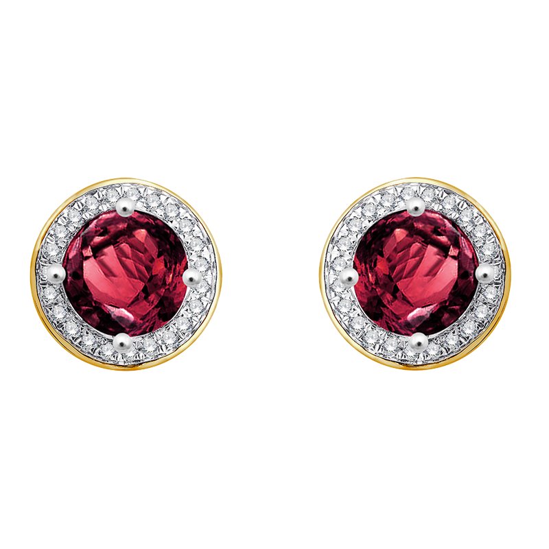 Boucles d'oreilles serti clos pierre fine et diamant en or 18 carats