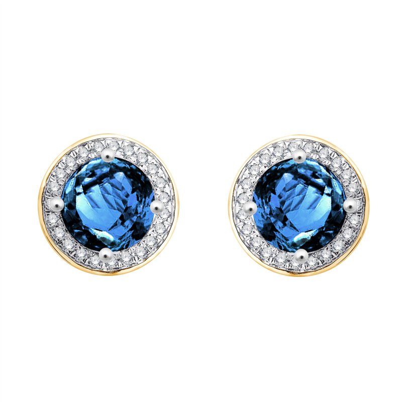 Boucles d'oreilles toi et moi pierre fine et diamant en or 18 carats