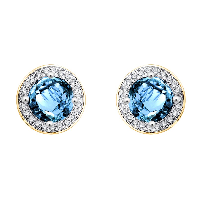 Boucles d'oreilles toi et moi pierre fine et diamant en or 18 carats