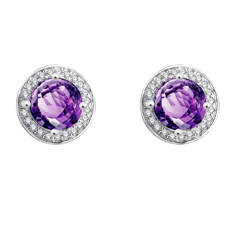 Boucles d'oreilles serti clos pierre fine et diamant en or 18 carats