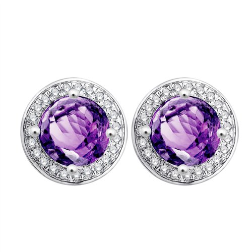 Boucles d'oreilles serti clos pierre fine et diamant en or 18 carats