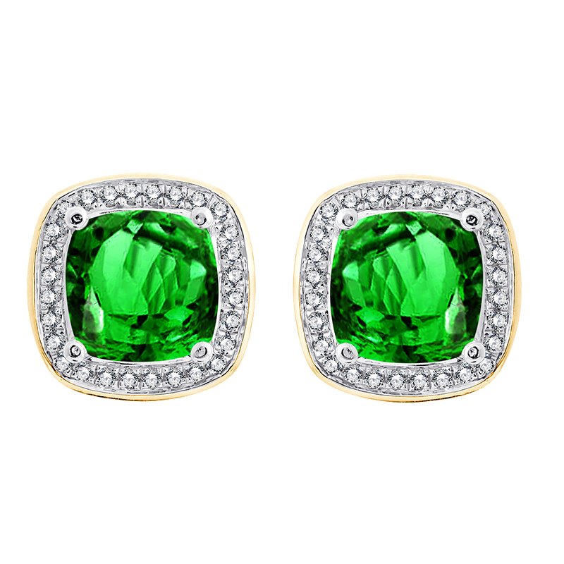 Boucles d'oreilles serti clos pierre fine et diamant en or 18 carats