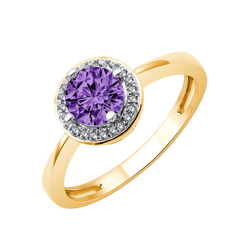 Bague serti clos pierre fine et diamant en or 18 carats