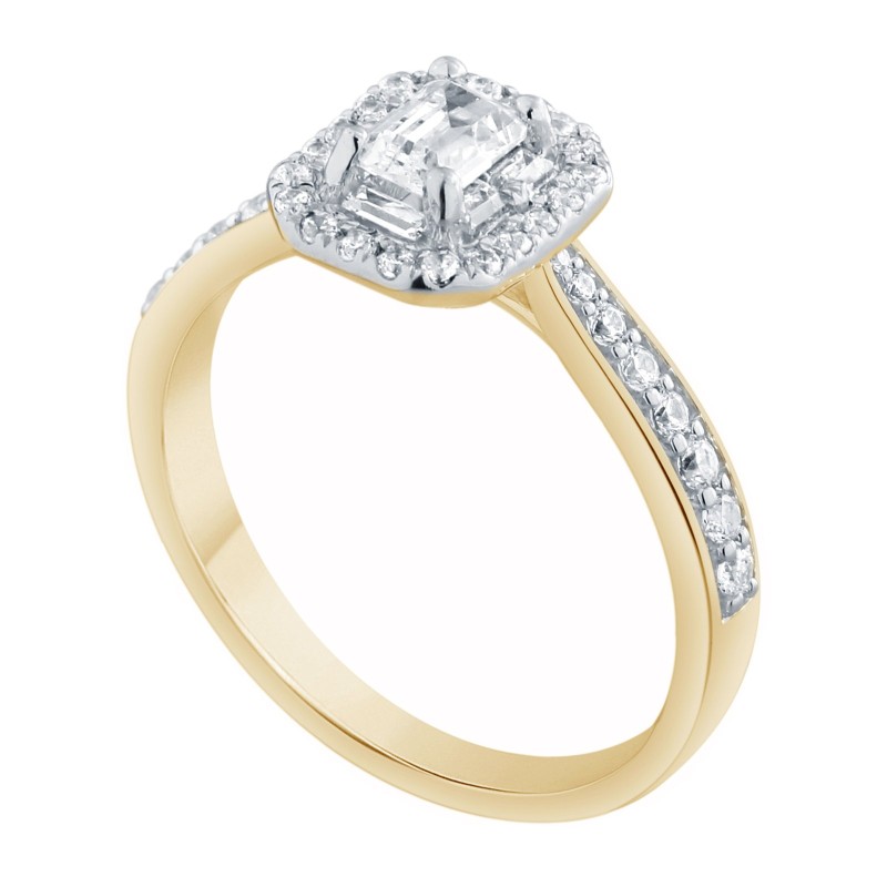 Solitaire entouré Caprice trilogie diamant et émeraude en or 18 carats