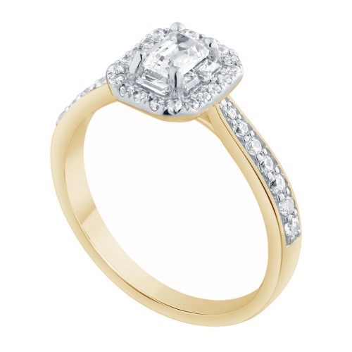 Solitaire entouré Caprice trilogie diamant et émeraude en or 18 carats