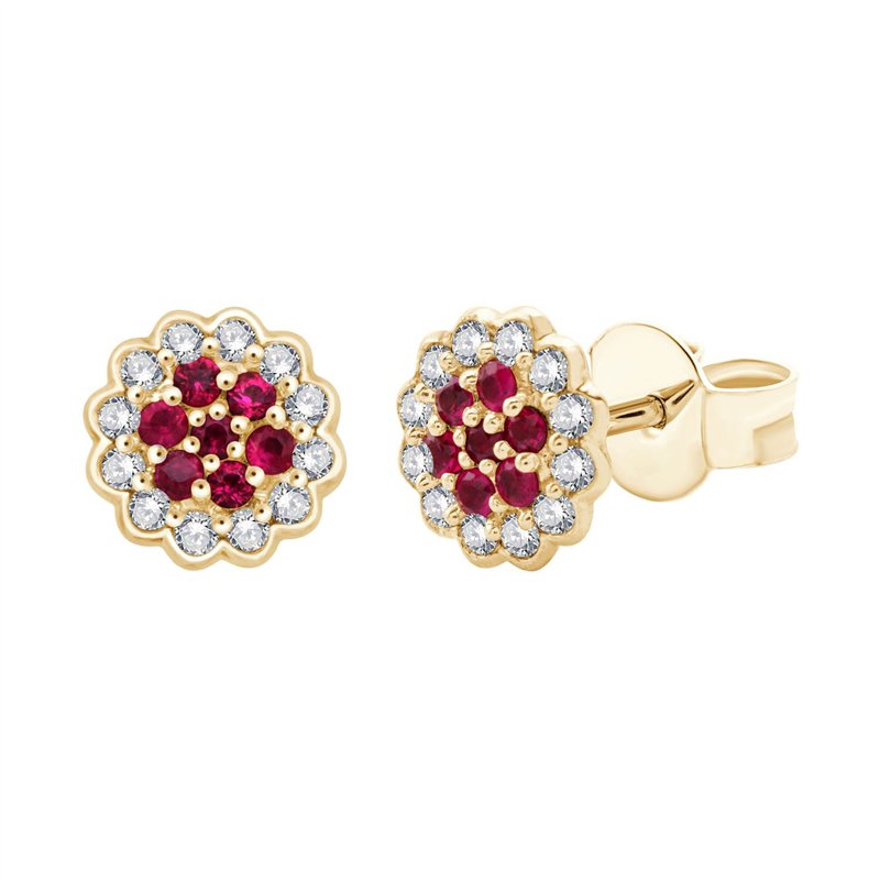 Boucles d'oreilles serti clos rubis et diamant en or 18 carats