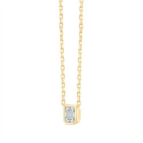 Collier Solitaire Eïko serti clos diamant et émeraude en or 18 carats