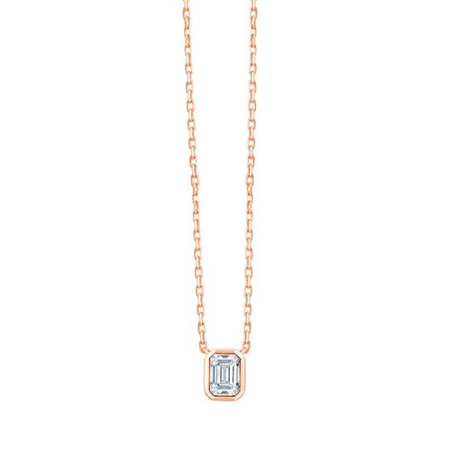 Collier Solitaire Eïko serti clos diamant et émeraude en or 18 carats