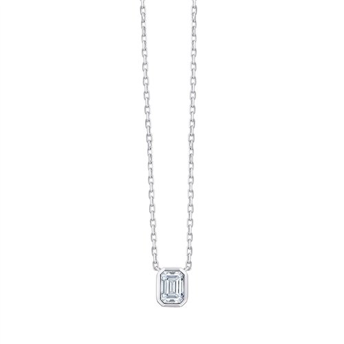 Collier Solitaire Eïko serti clos diamant et émeraude en or 18 carats