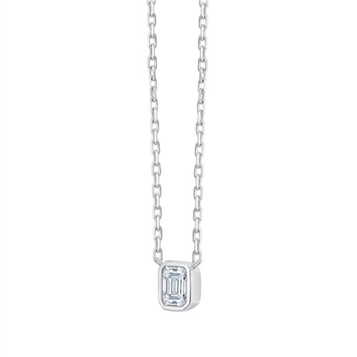 Collier Solitaire Eïko serti clos diamant et émeraude en or 18 carats