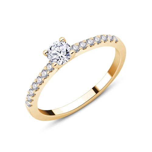 Solitaire accompagné Eïko serti clos diamant en or 18 carats