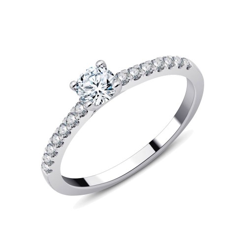 Solitaire accompagné Eïko serti clos diamant en or 18 carats