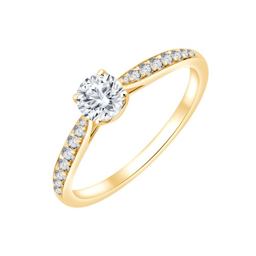 Solitaire accompagné Eïko serti clos diamant en or 18 carats