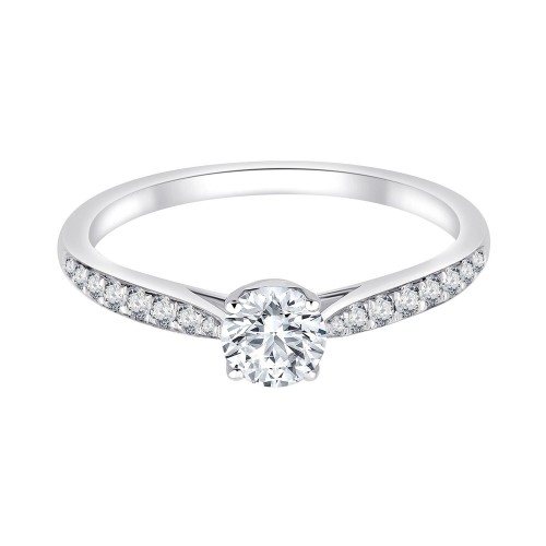 Solitaire accompagné Eïko serti clos diamant en or 18 carats