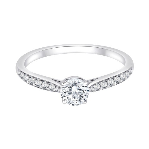 Solitaire accompagné Eïko serti clos diamant en or 18 carats