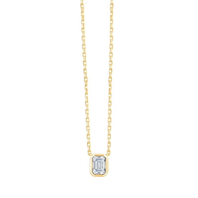 Collier Solitaire Eïko serti clos diamant et émeraude en or 9 carats