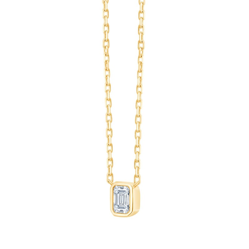 Collier Solitaire Eïko serti clos diamant et émeraude en or 9 carats
