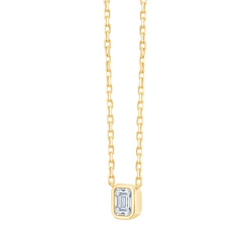 Collier Solitaire Eïko serti clos diamant et émeraude en or 9 carats