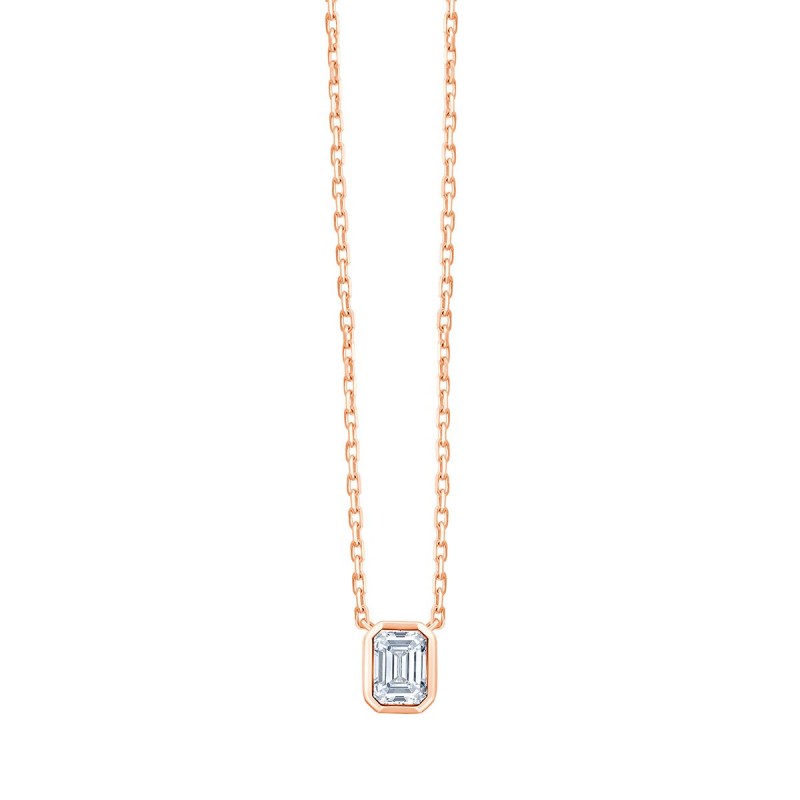 Collier Solitaire Eïko serti clos diamant et émeraude en or 9 carats