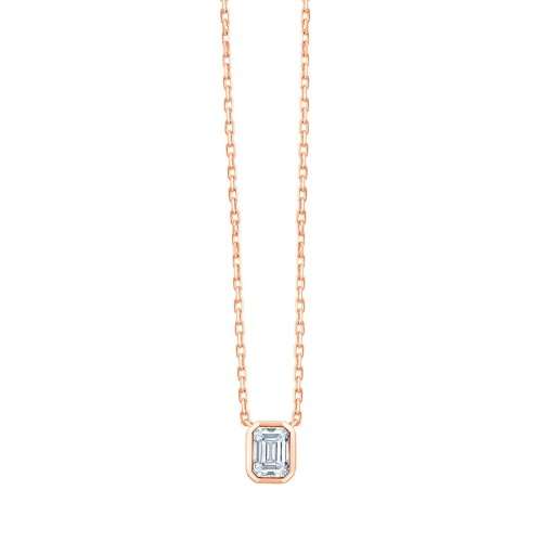 Collier Solitaire Eïko serti clos diamant et émeraude en or 9 carats