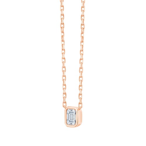 Collier Solitaire Eïko serti clos diamant et émeraude en or 9 carats