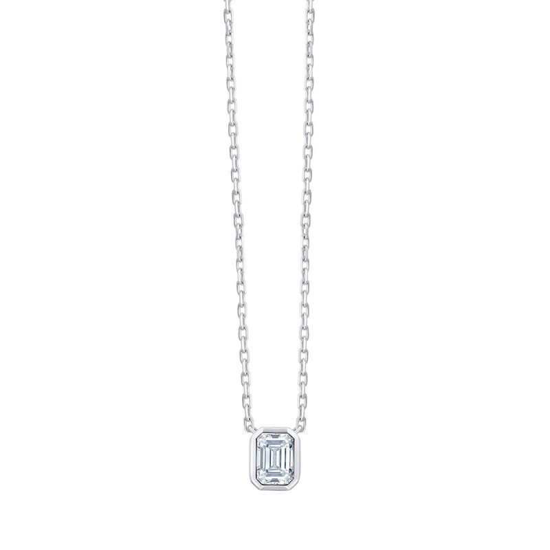 Collier Solitaire Eïko serti clos diamant et émeraude en or 9 carats