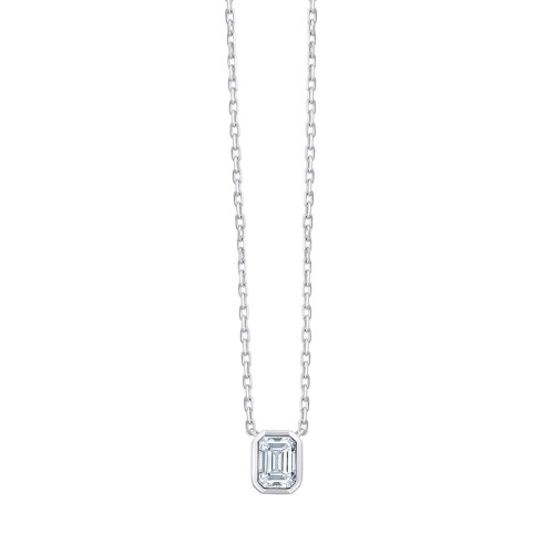 Collier Solitaire Eïko serti clos diamant et émeraude en or 9 carats