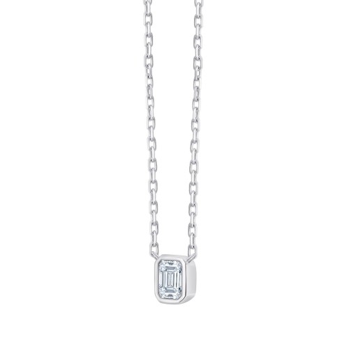 Collier Solitaire Eïko serti clos diamant et émeraude en or 9 carats