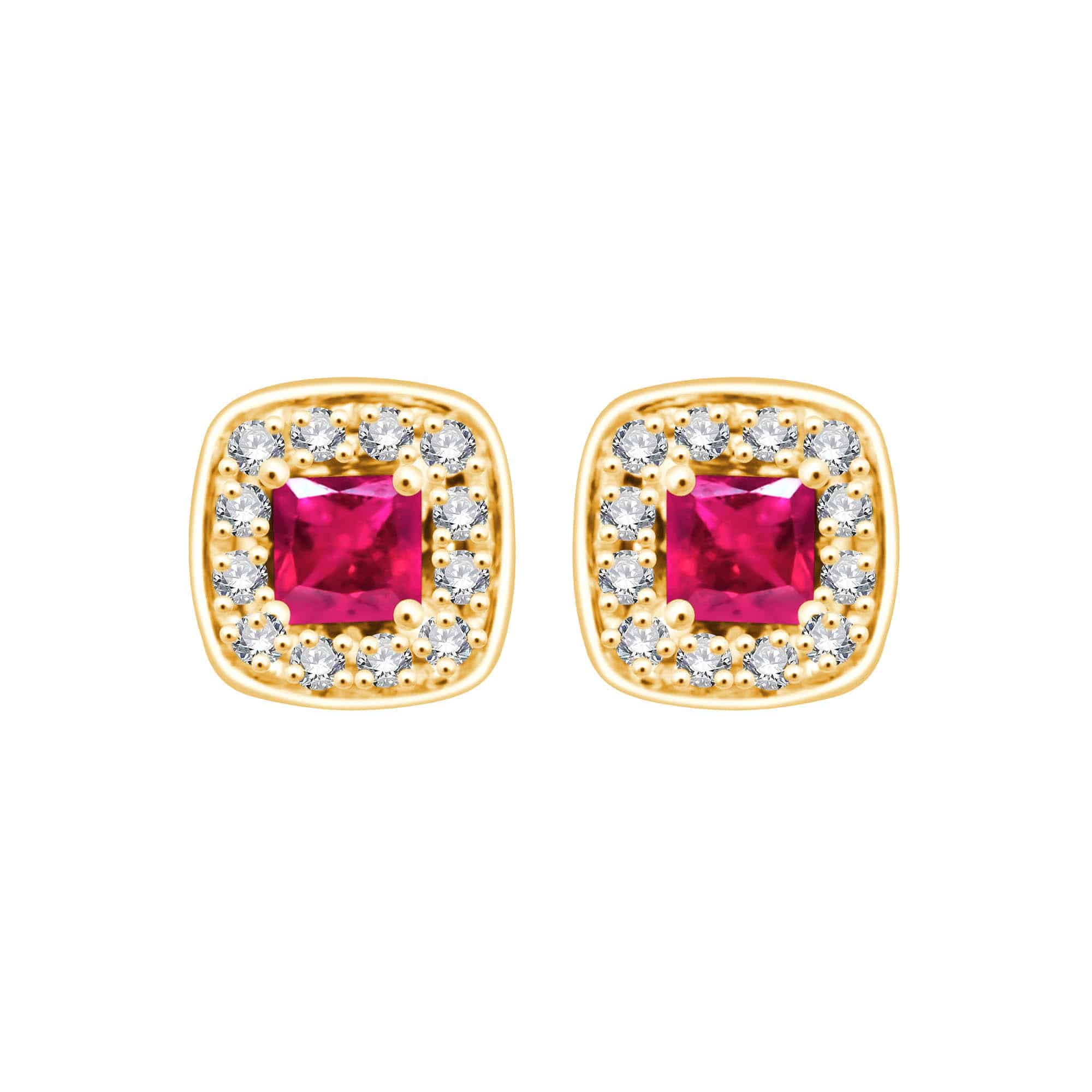 Boucles d'oreilles rubis et diamant en or 9 carats