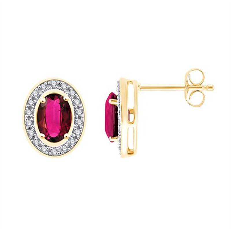 Boucles d'oreilles rubis et diamant en or 9 carats