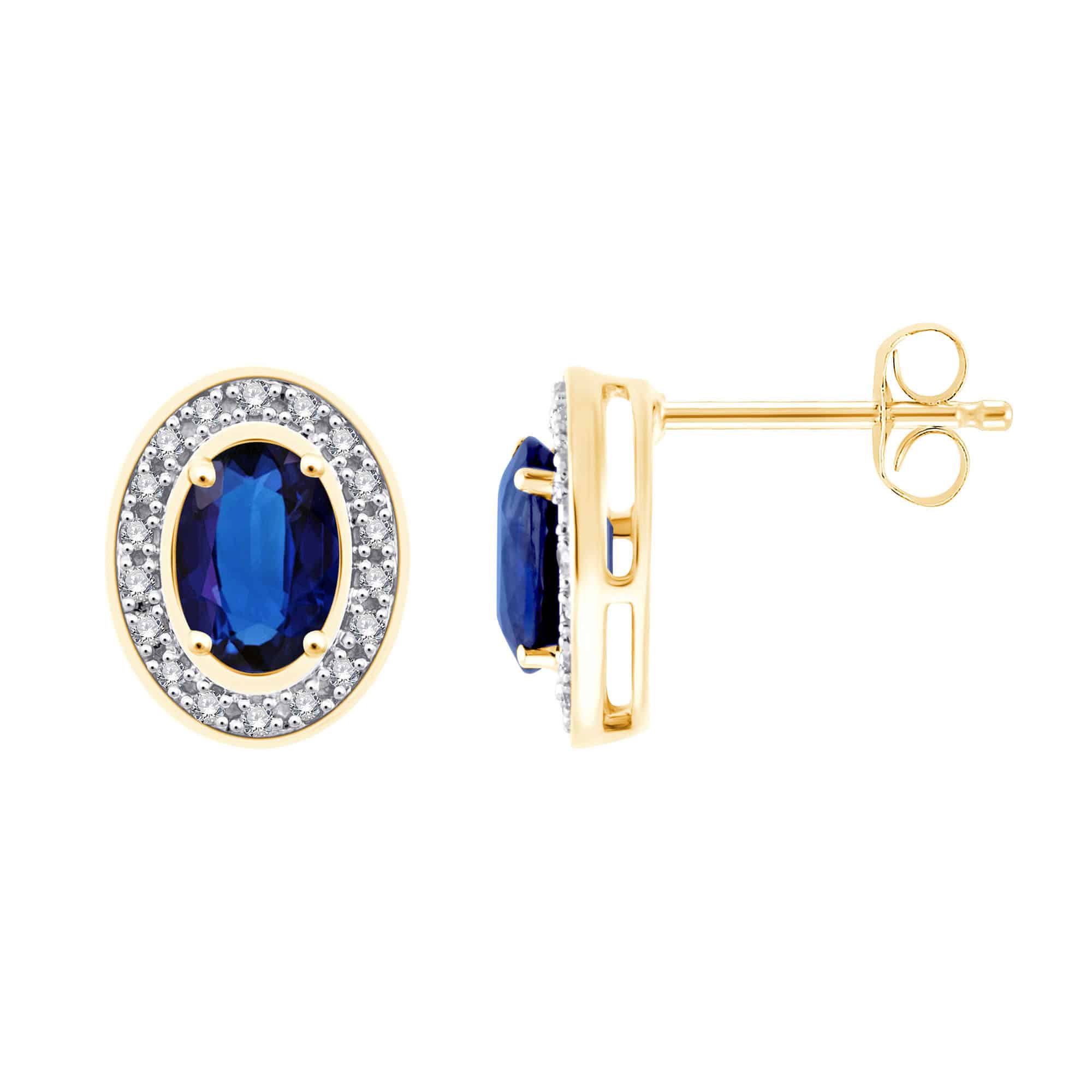 Boucles d'oreilles saphir et diamant en or 9 carats