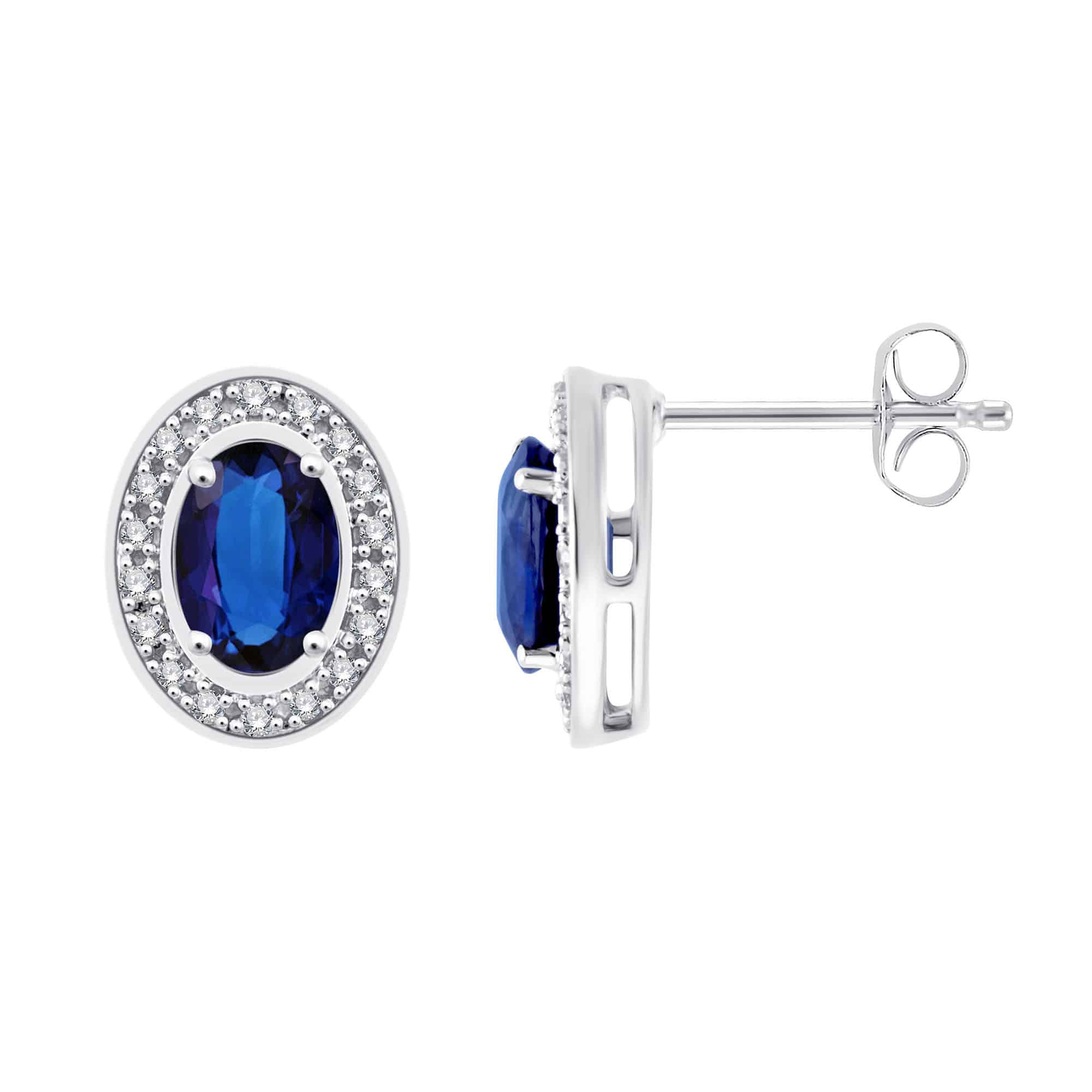 Boucles d'oreilles saphir et diamant en or 9 carats