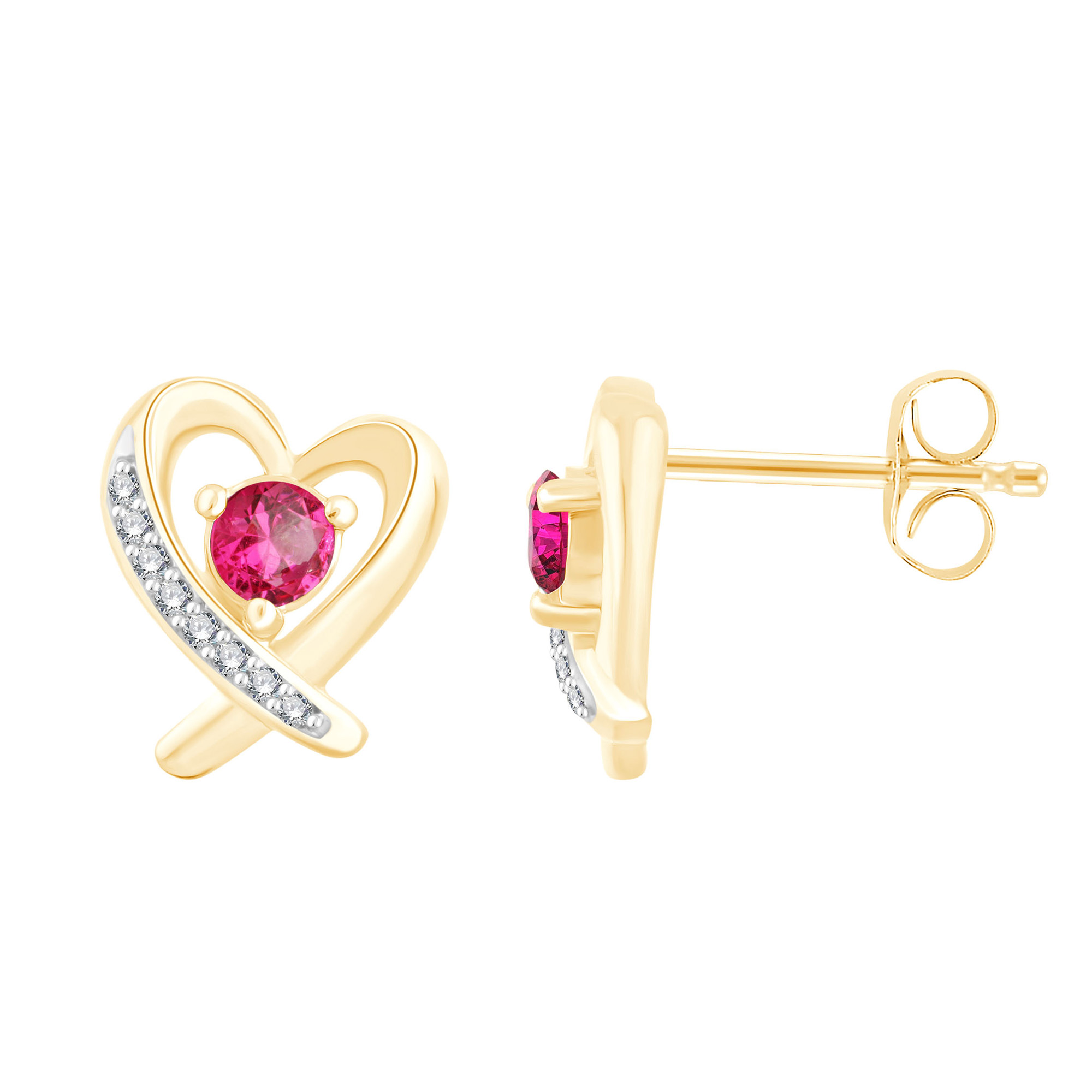 Boucles d'oreilles rubis et diamant en or 9 carats