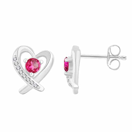 Boucles d'oreilles rubis et diamant en or 9 carats