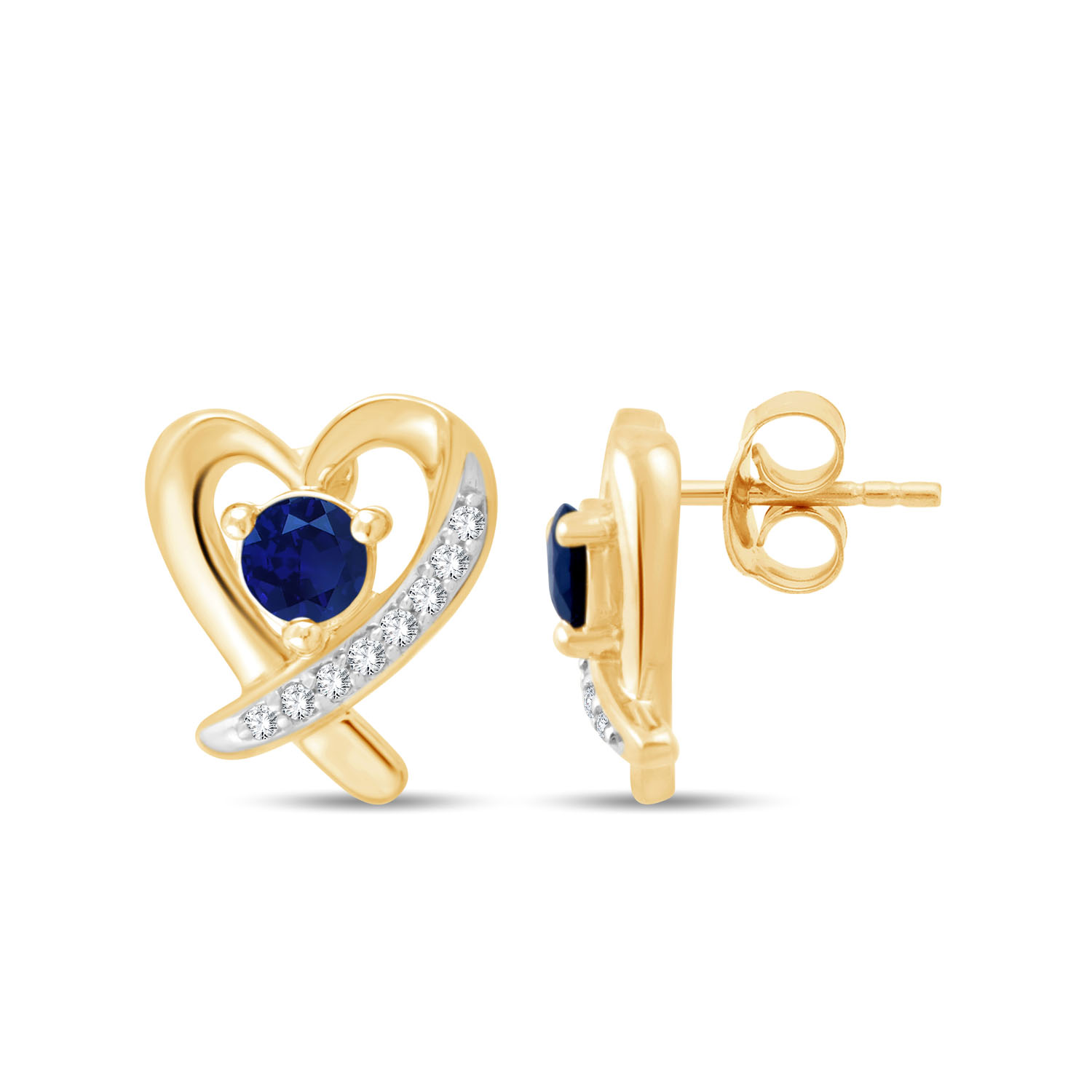 Boucles d'oreilles toi et moi saphir et diamant en or 9 carats