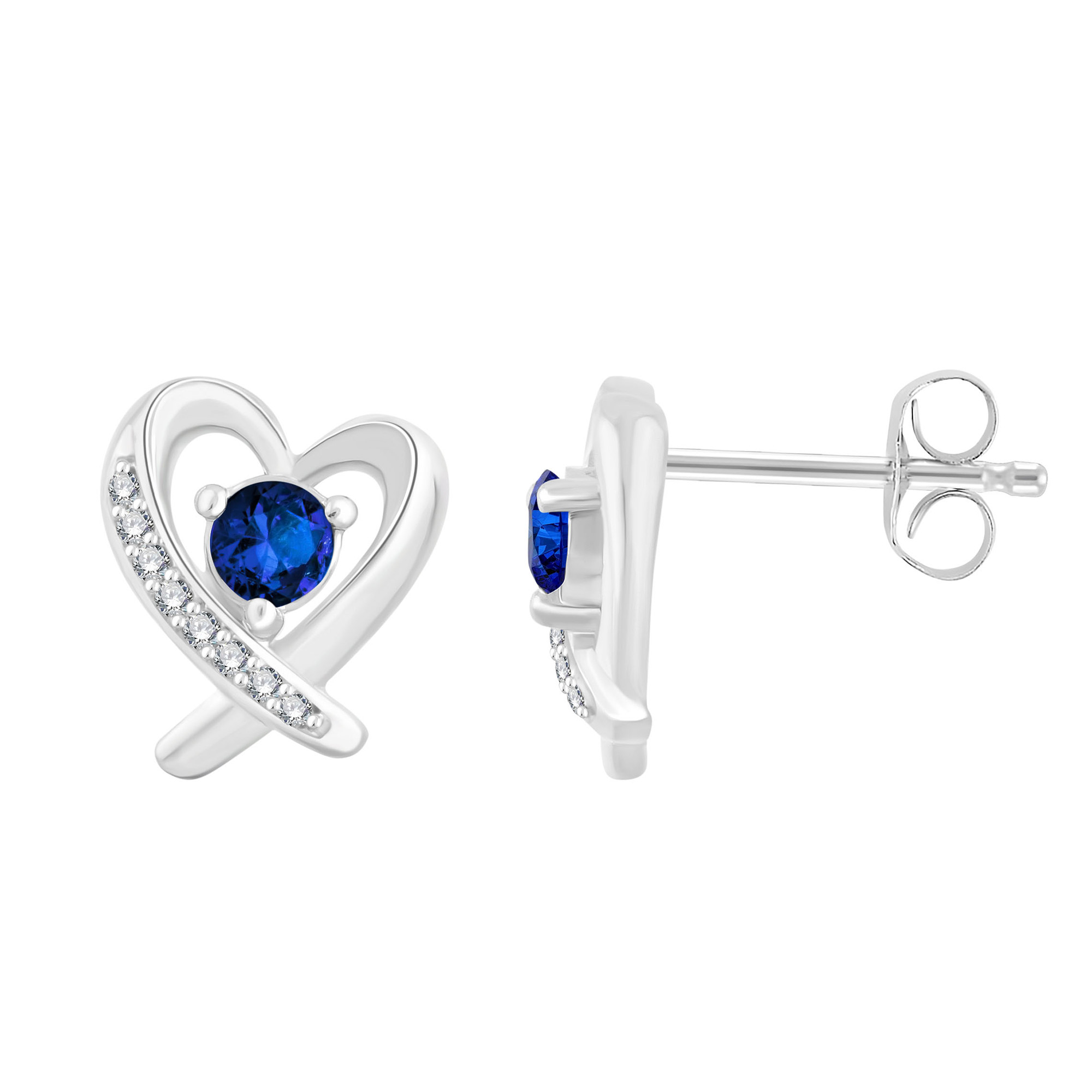 Boucles d'oreilles toi et moi saphir et diamant en or 9 carats