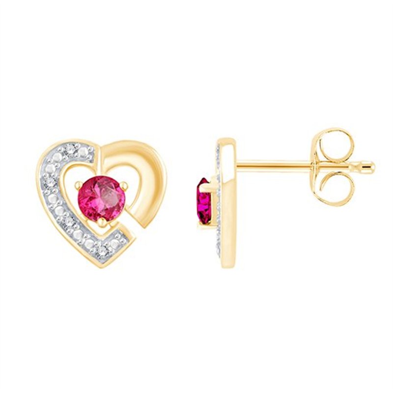 Boucles d'oreilles rubis et diamant en or 9 carats