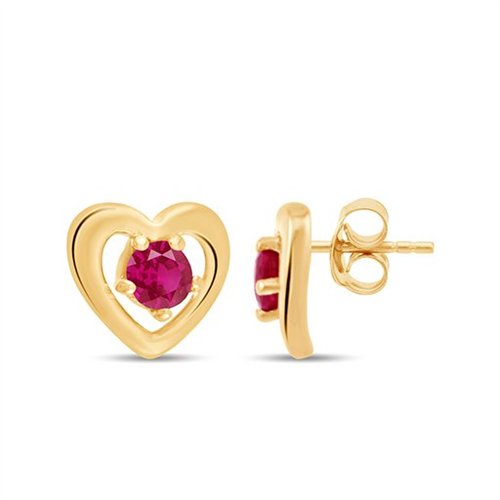 Boucles d'oreilles toi et moi pierre précieuse et rubis en or 9 carats