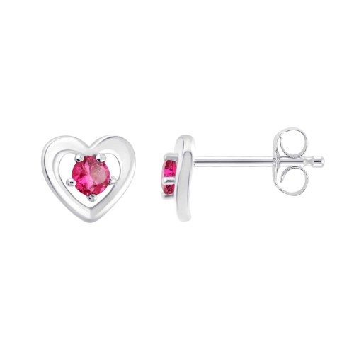 Boucles d'oreilles toi et moi pierre précieuse et rubis en or 9 carats