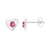 Boucles d'oreilles toi et moi pierre précieuse et rubis en or 9 carats