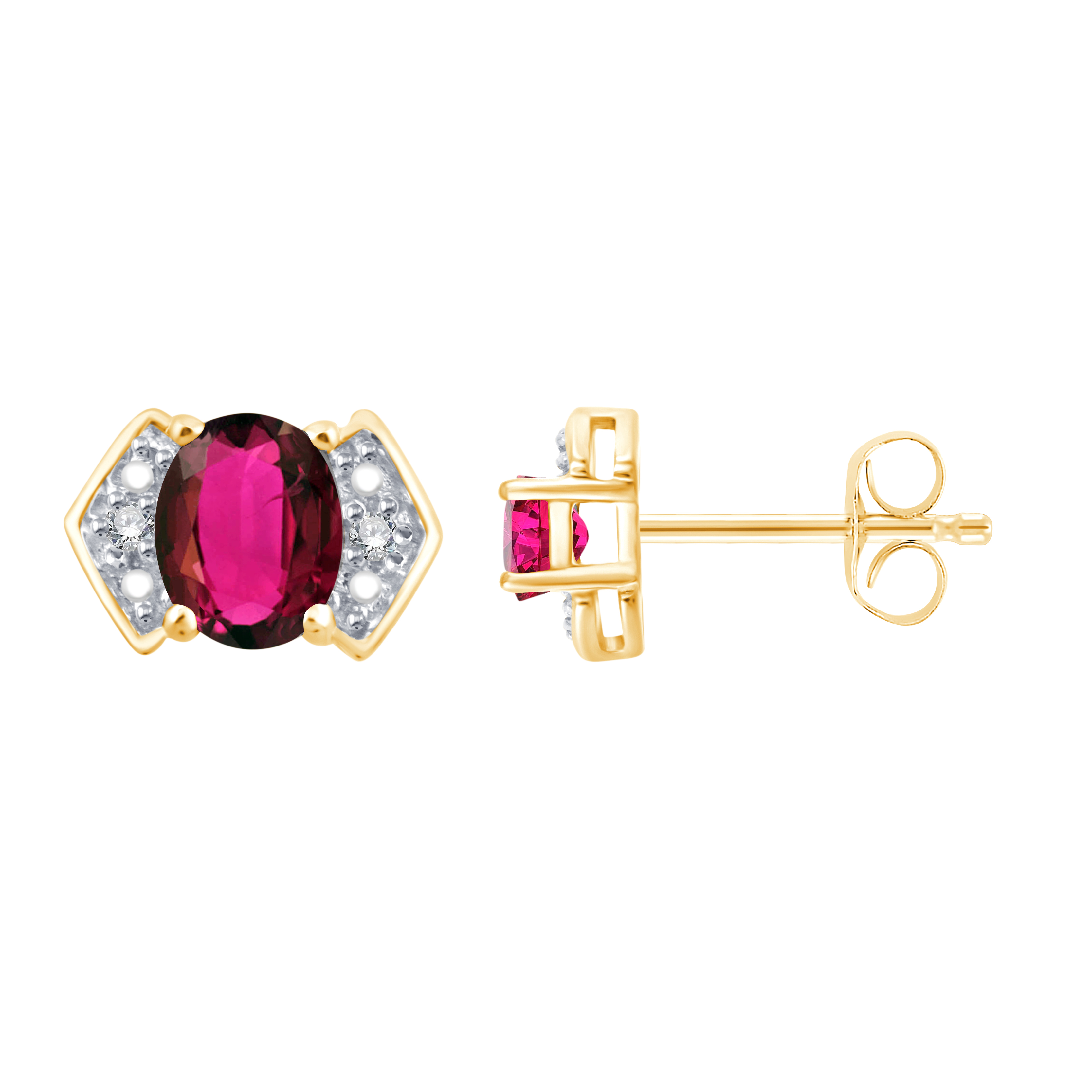 Boucles d'oreilles serti clos rubis et diamant en or 9 carats
