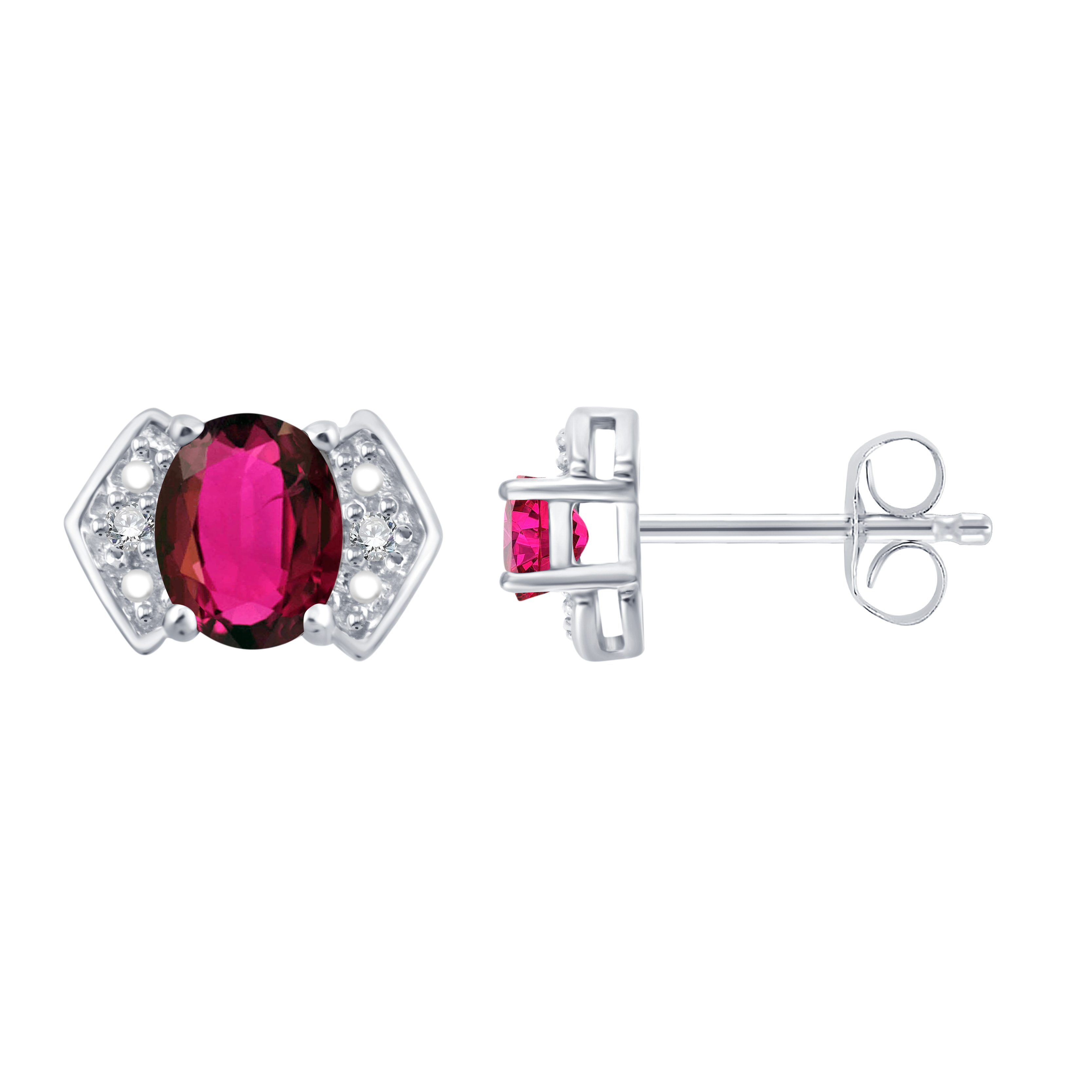 Boucles d'oreilles serti clos rubis et diamant en or 9 carats